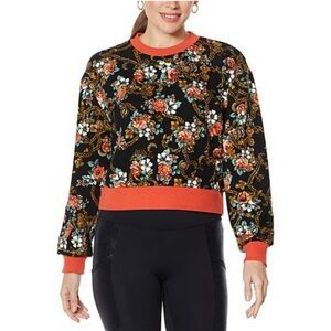 NWT Floral Long Sleeve Floral Sweatshirt Pullover Black/Coral